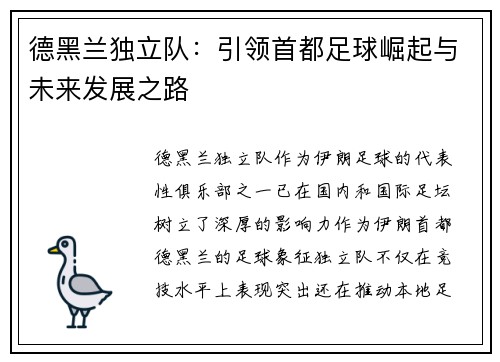 德黑兰独立队：引领首都足球崛起与未来发展之路